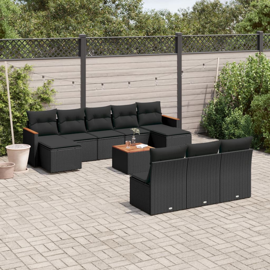 vidaXL 11-delige Loungeset met kussens poly rattan zwart