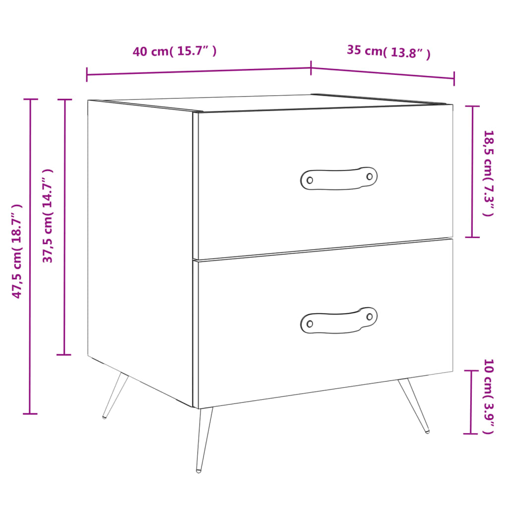 vidaXL Nachtkastjes 2 st 40x35x47,5 cm bewerkt hout hoogglans wit