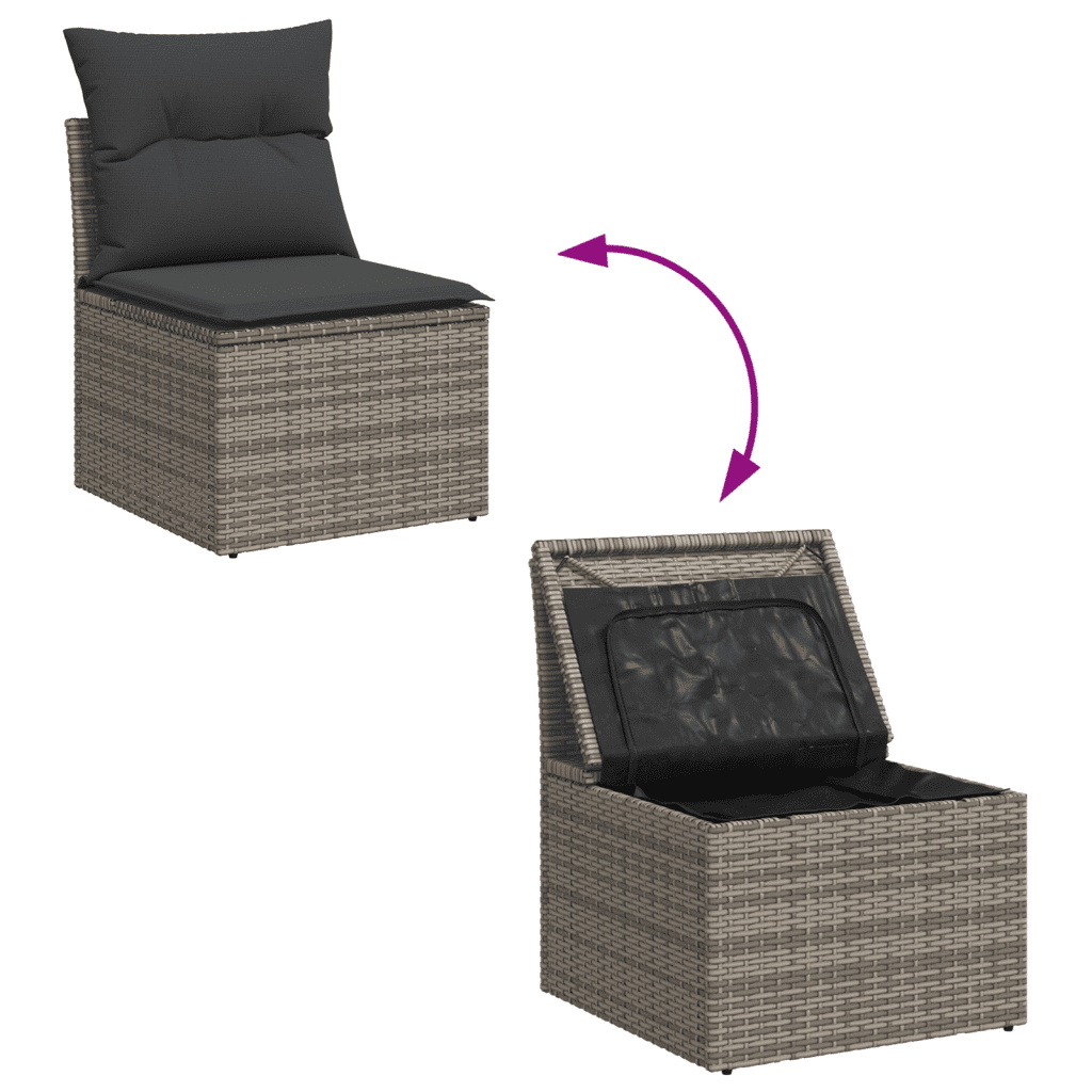 vidaXL 5-delige Loungeset met kussens poly rattan grijs