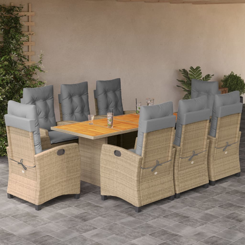 vidaXL 9-delige Tuinset met kussens poly rattan gemengd beige