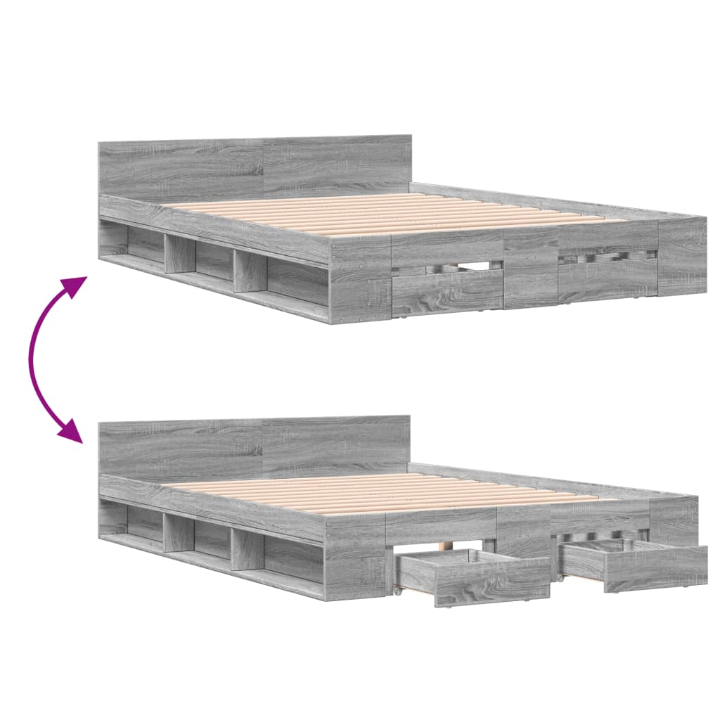 vidaXL Bedframe met lades bewerkt hout grijs sonoma eiken 160x200 cm