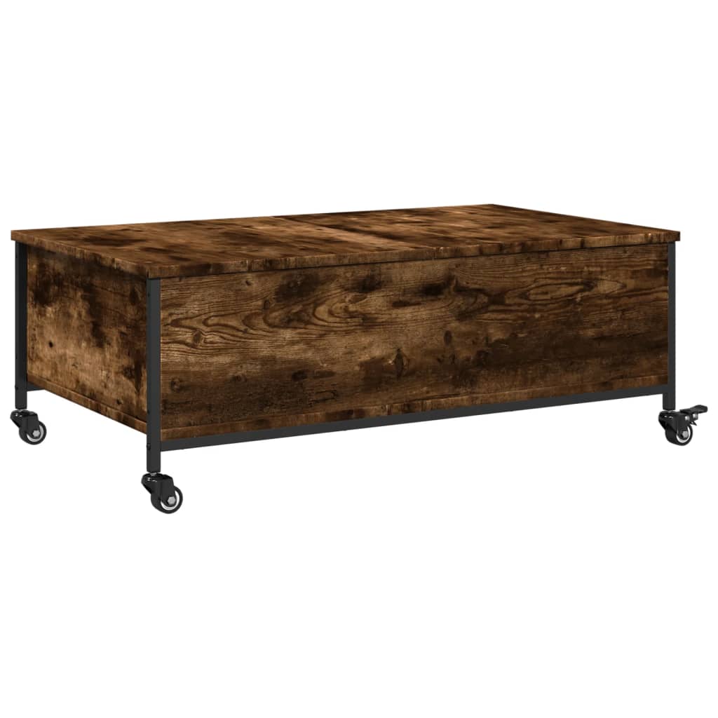 vidaXL Salontafel met wielen 91x55x34 cm bewerkt hout gerookt eiken