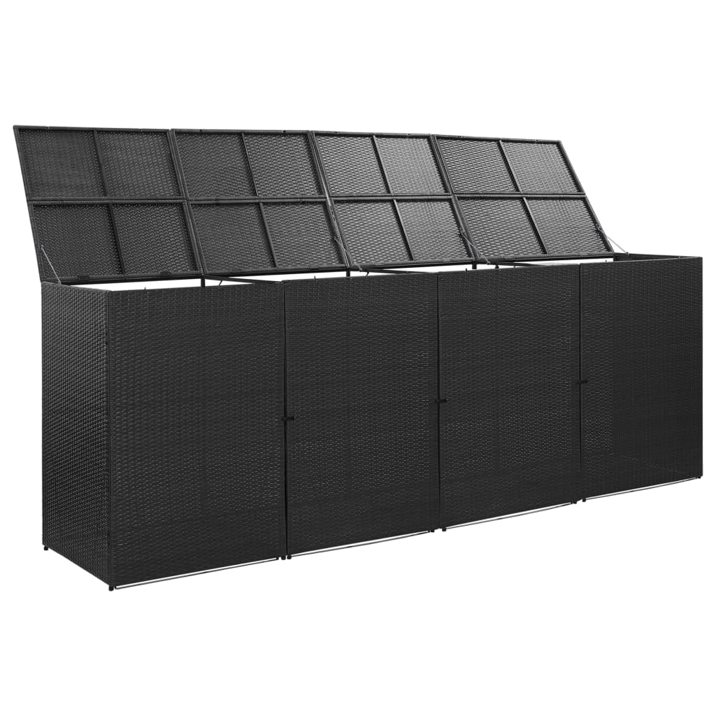 vidaXL Containerberging vierdubbel 305x78x120 cm poly rattan zwart