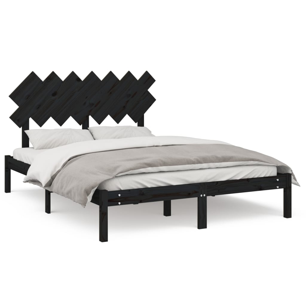 vidaXL Bedframe massief hout zwart 140x190 cm