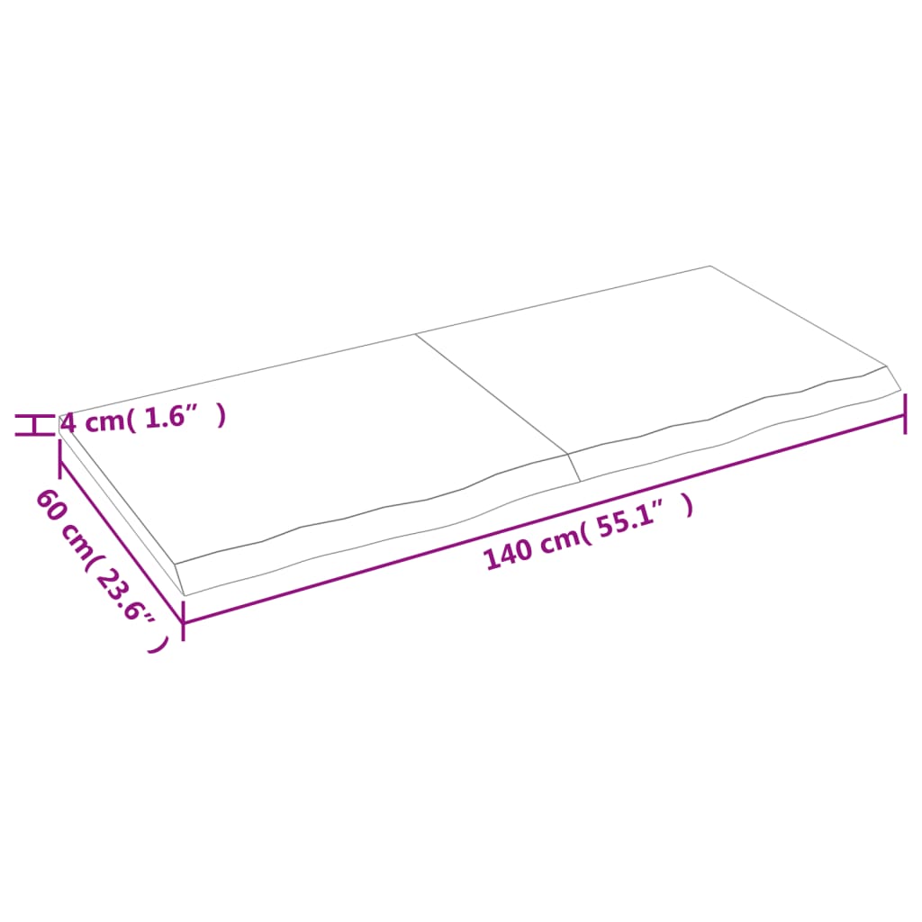 vidaXL Wastafelblad 140x60x(2-4) cm onbehandeld massief hout