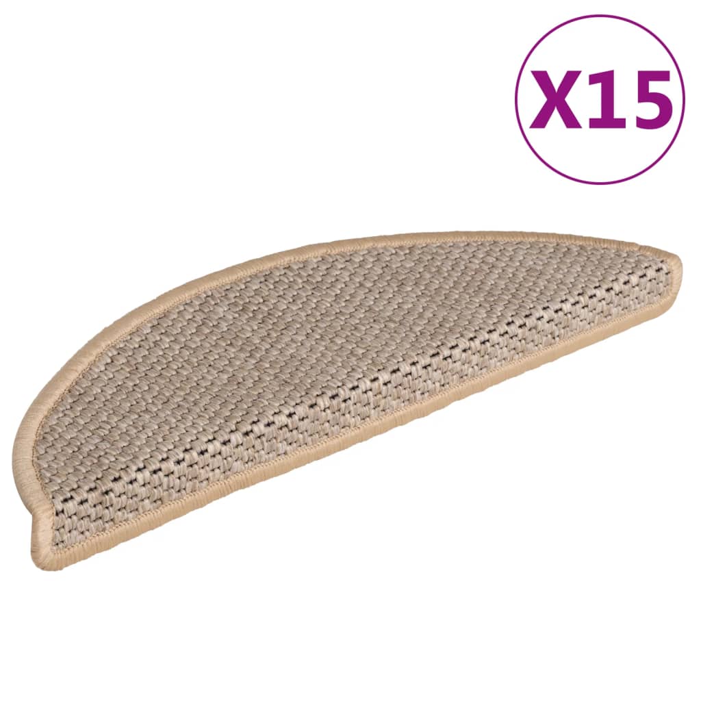 vidaXL Trapmatten zelfklevend 15 st sisal-look 56x17x3 cm lichtbeige