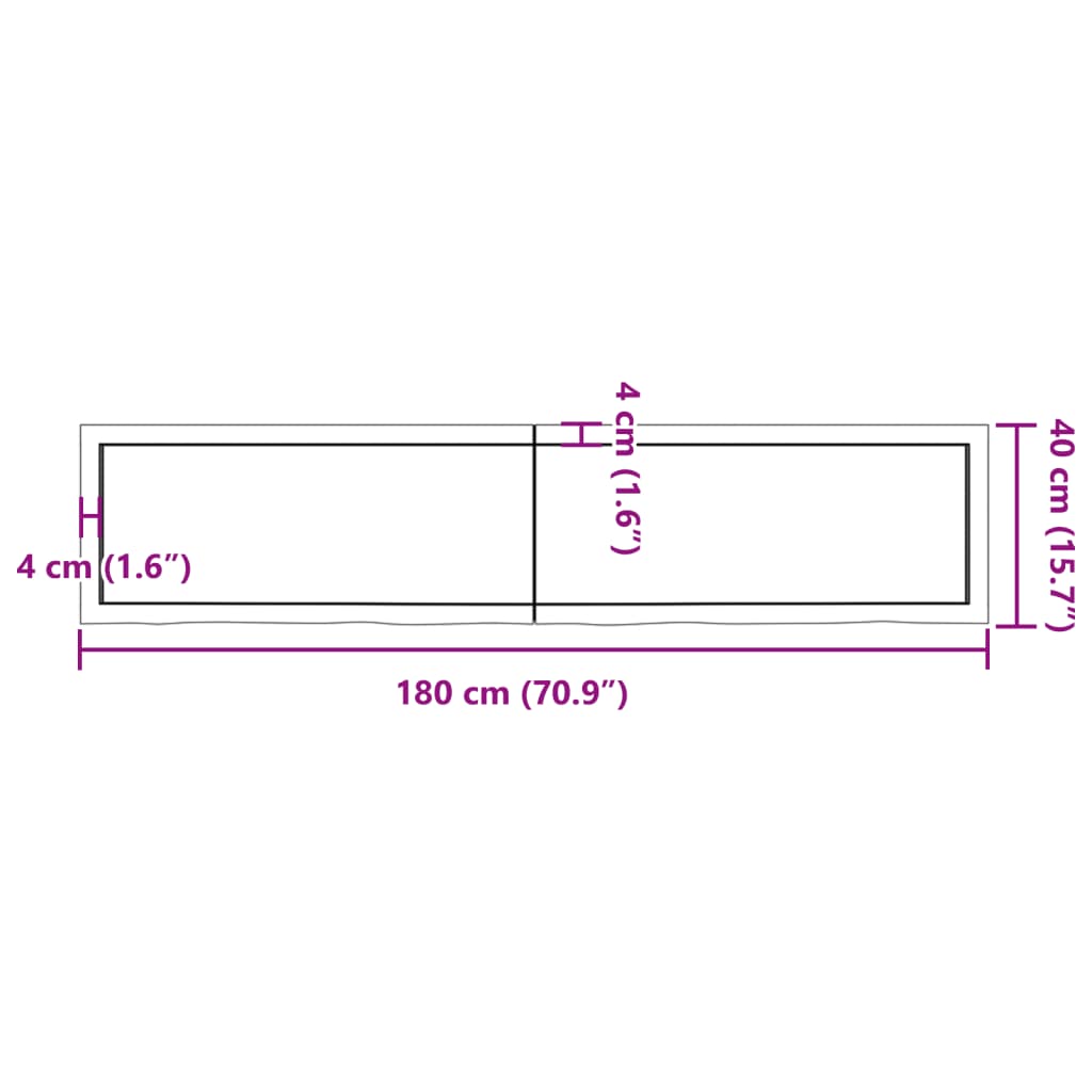 vidaXL Wastafelblad 180x40x(2-6) cm onbehandeld massief hout