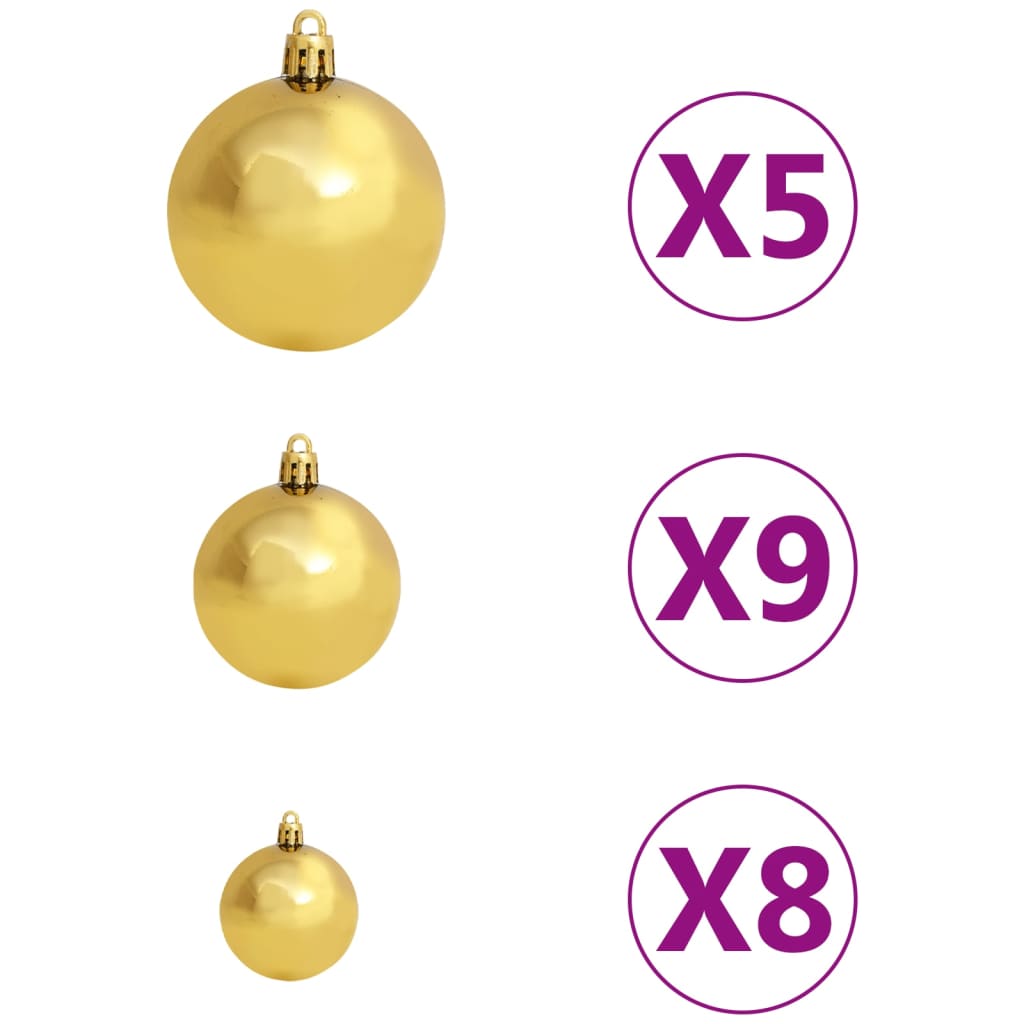 vidaXL Kunstkerstboom met verlichting en kerstballen smal 210 cm goud