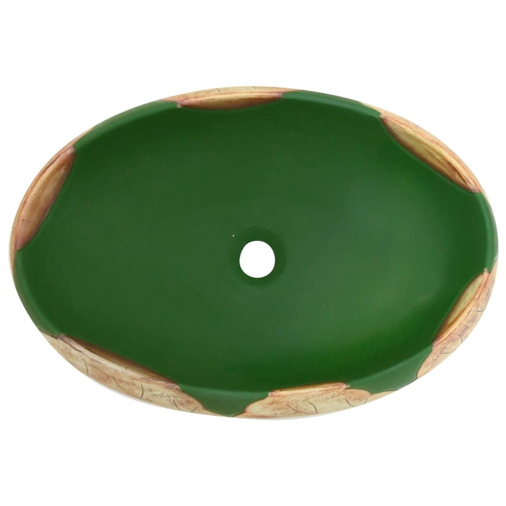 vidaXL Opzetwasbak ovaal 59x40x15 cm keramiek groen en bruin