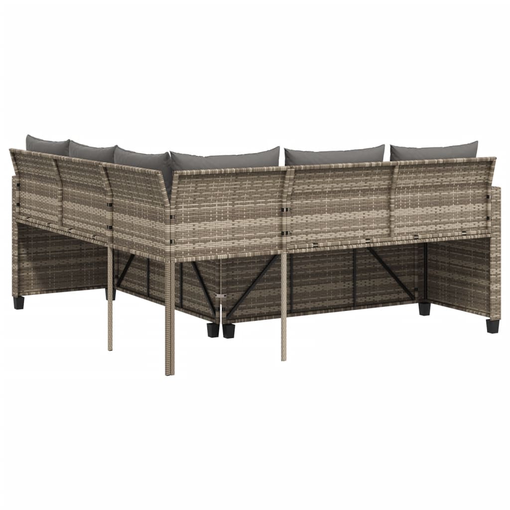 vidaXL Tuinbank met tafel en kussens L-vormig poly rattan grijs