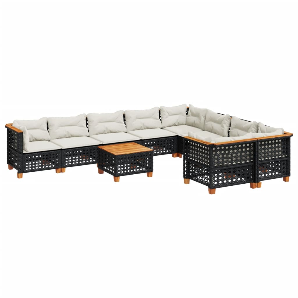 vidaXL 10-delige Loungeset met kussens poly rattan zwart