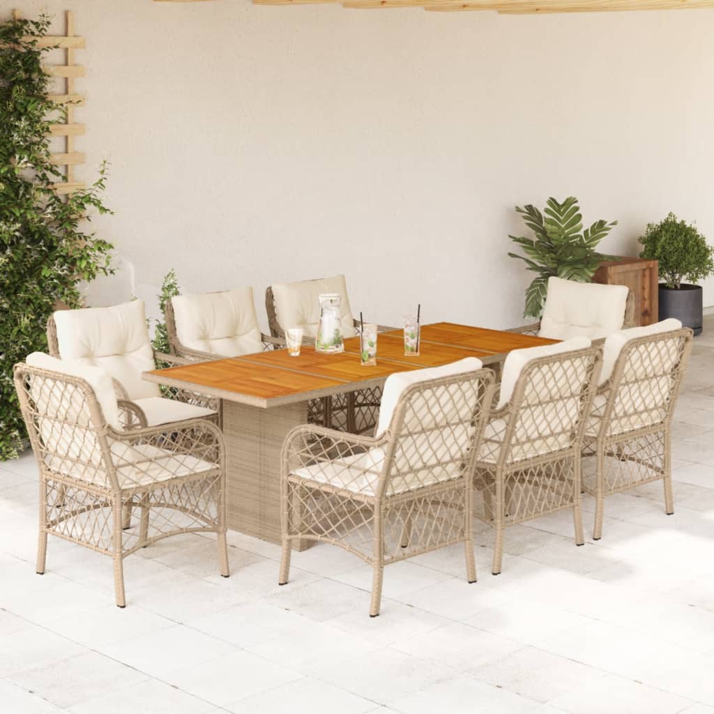 vidaXL 9-delige Tuinset met kussens poly rattan beige