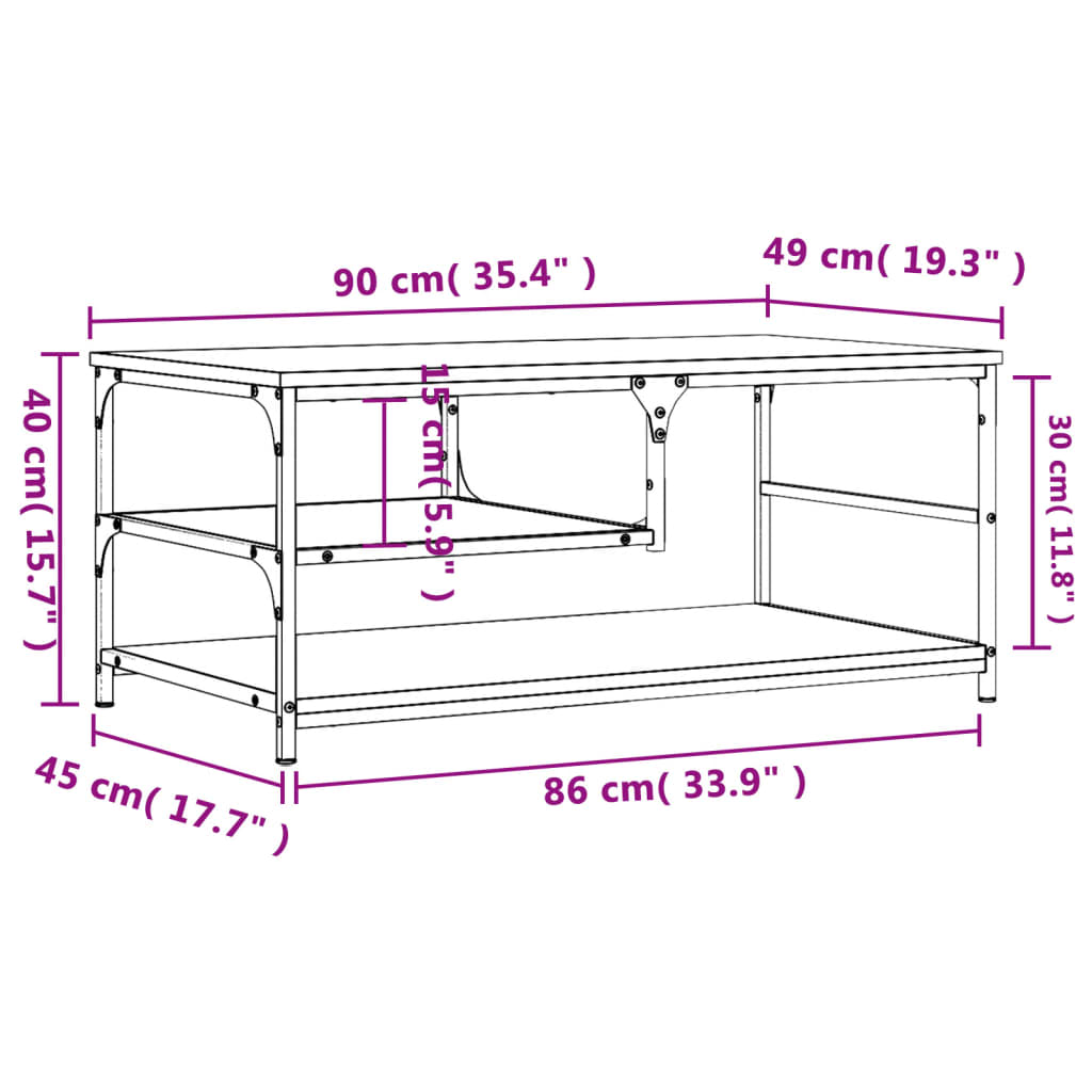 vidaXL Salontafel 90x49x40 cm bewerkt hout grijs sonoma eikenkleurig