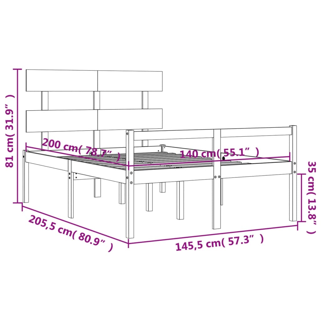 vidaXL Seniorenbed met hoofdbord massief hout honingbruin 140x200 cm