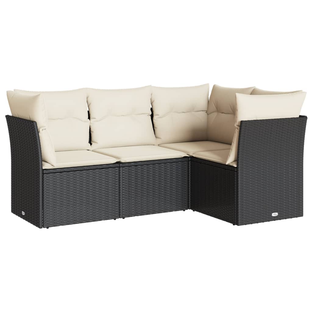 vidaXL 4-delige Loungeset met kussens poly rattan zwart