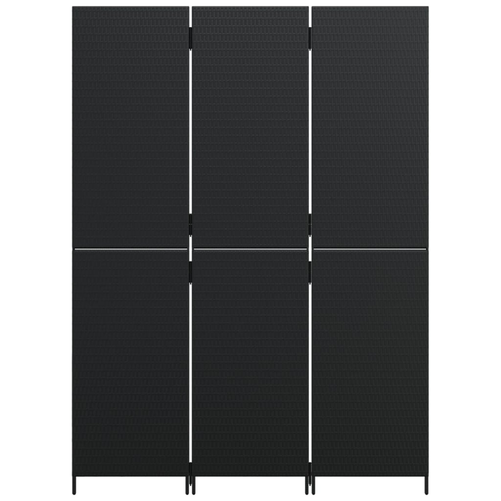 vidaXL Kamerscherm 3 panelen poly rattan zwart