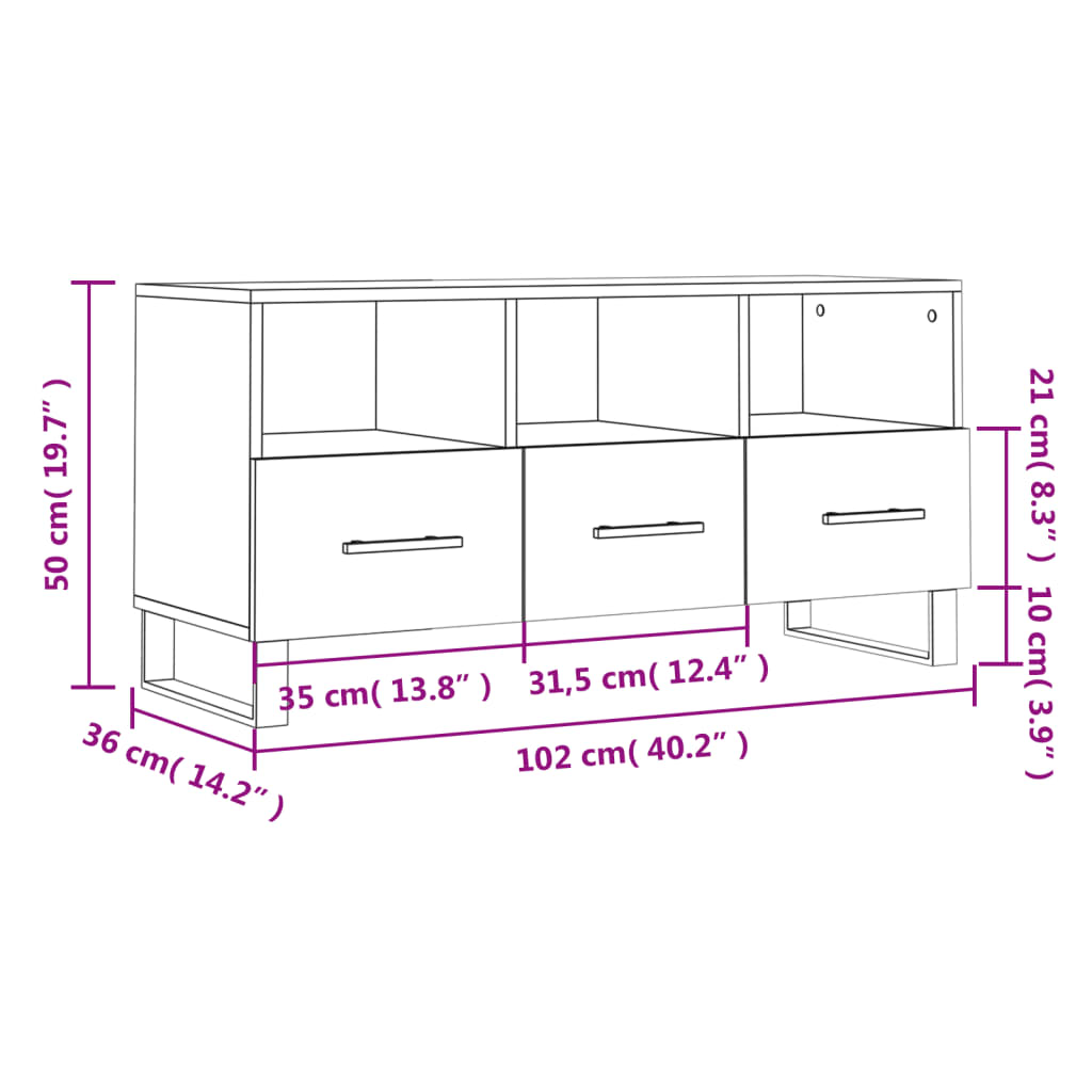 vidaXL Tv-meubel 102x36x50 cm bewerkt hout zwart