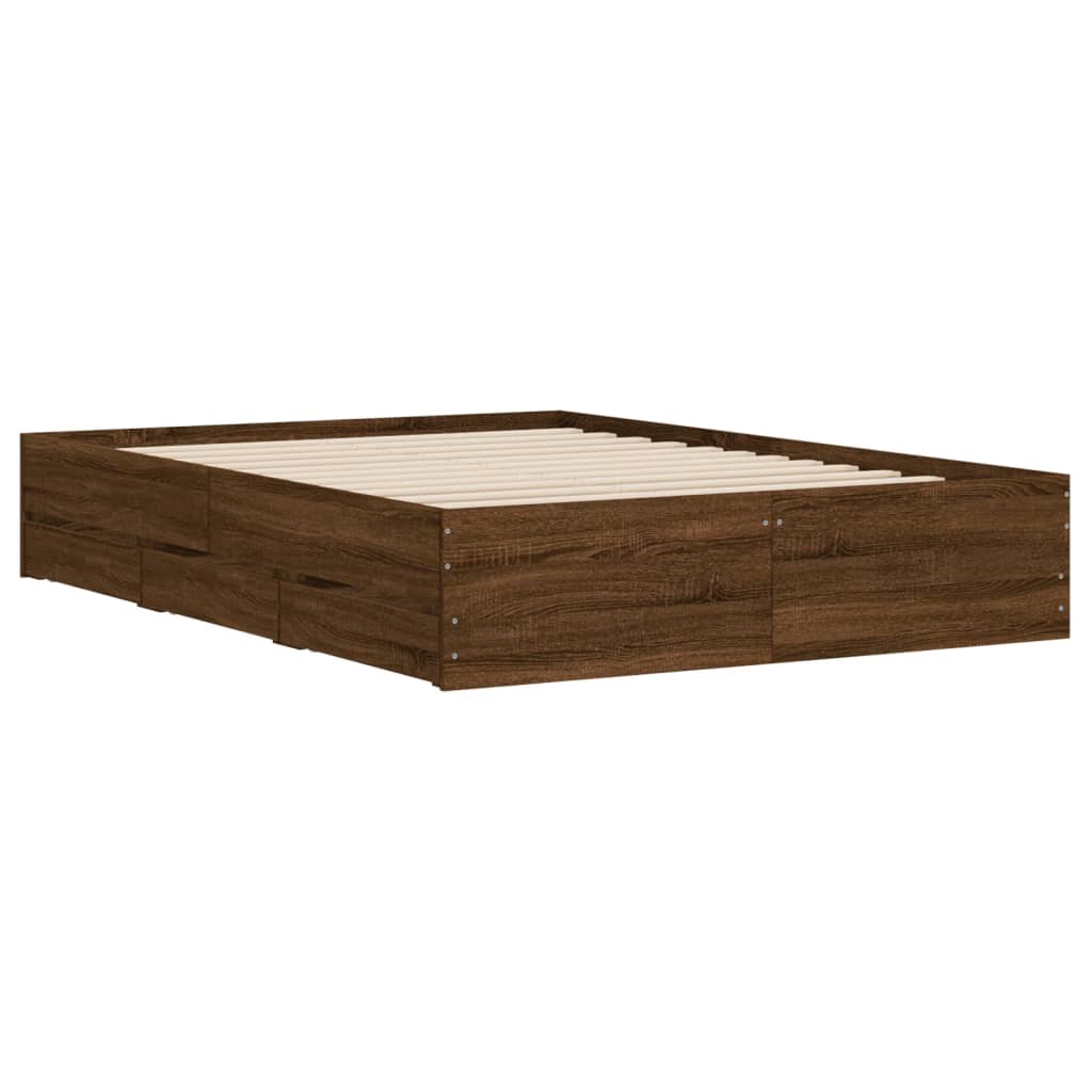 vidaXL Bedframe met lades bewerkt hout bruin eikenkleurig 120x190 cm