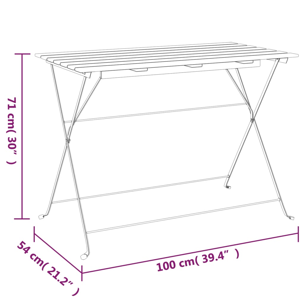 vidaXL Bistrotafel inklapbaar 100x54x71 cm massief acaciahout en staal