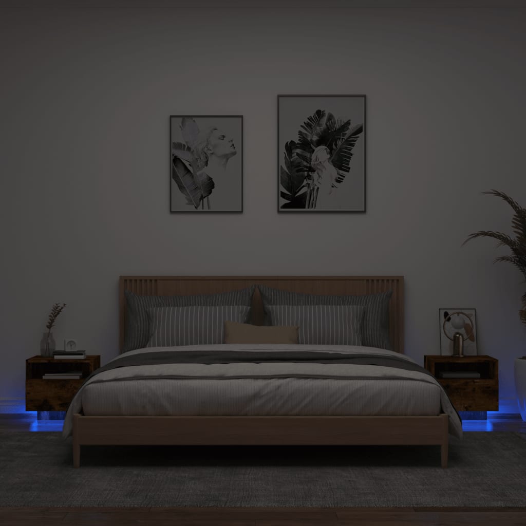 vidaXL Nachtkastjes met LED-verlichting 2 st 40x39x37 cm gerookt eiken