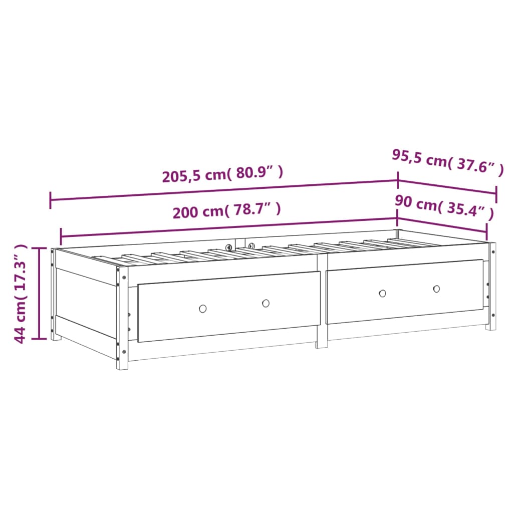 vidaXL Slaapbank 90x200 cm massief grenenhout honingbruin