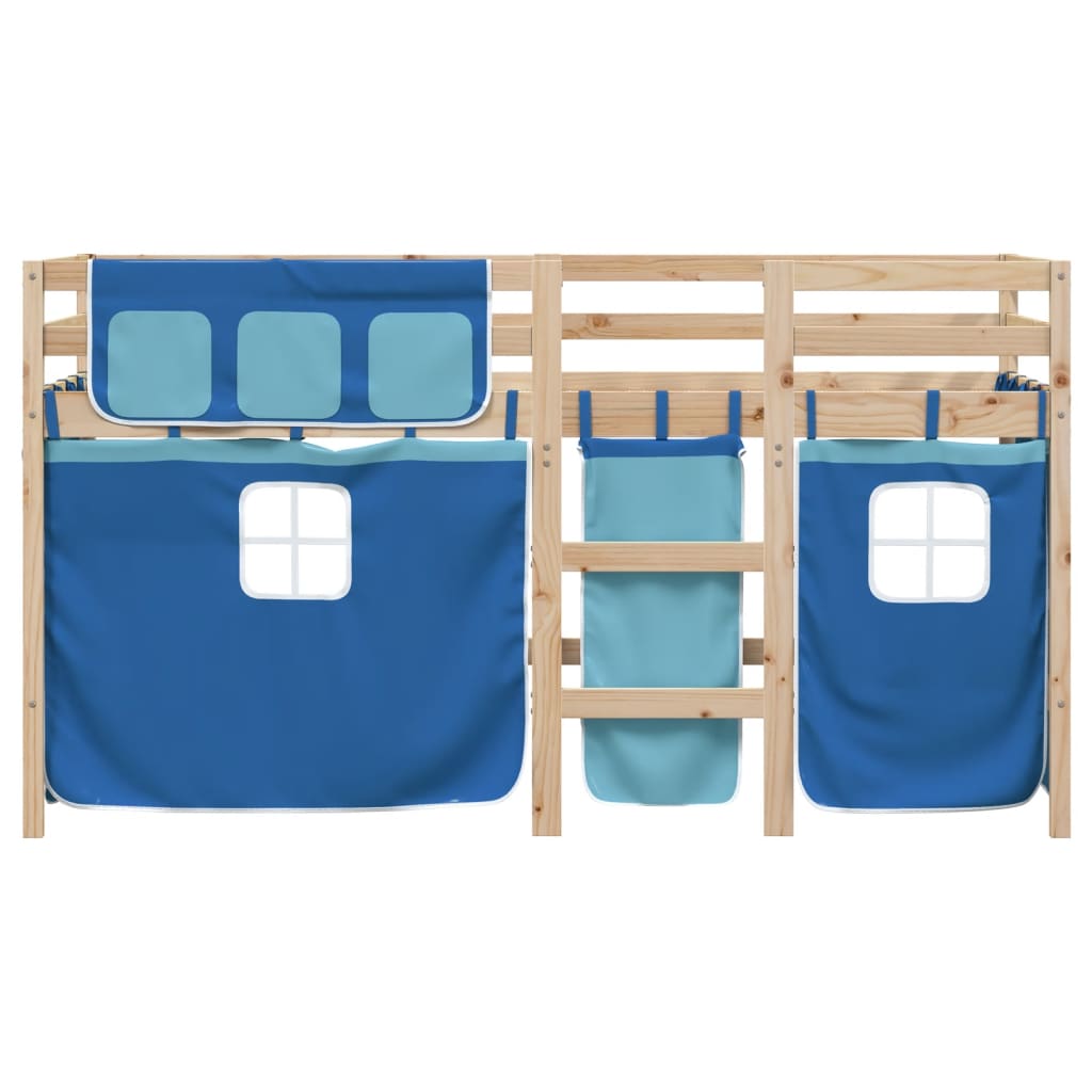 vidaXL Kinderhoogslaper met gordijnen 80x200 cm grenenhout blauw