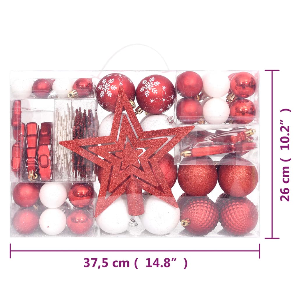 vidaXL 108-delige Kerstballenset rood en wit