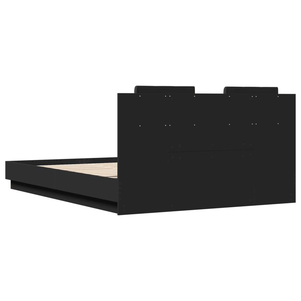 vidaXL Bedframe met hoofdeinde en LED-verlichting zwart 150x200 cm