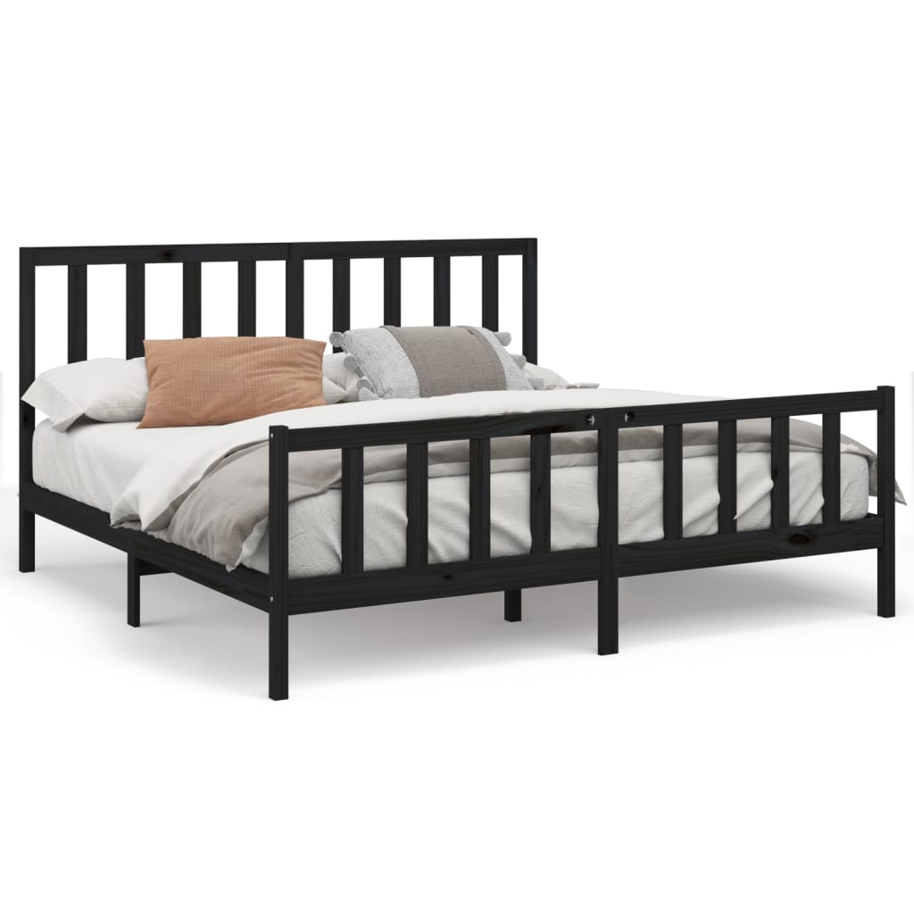 vidaXL Bedframe massief grenenhout zwart 200x200 cm