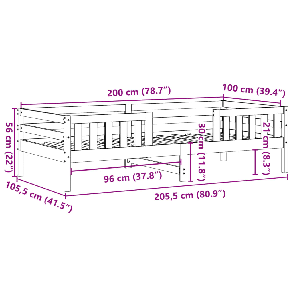 vidaXL Bedframe zonder matras massief grenenhout wasbruin 100x200 cm