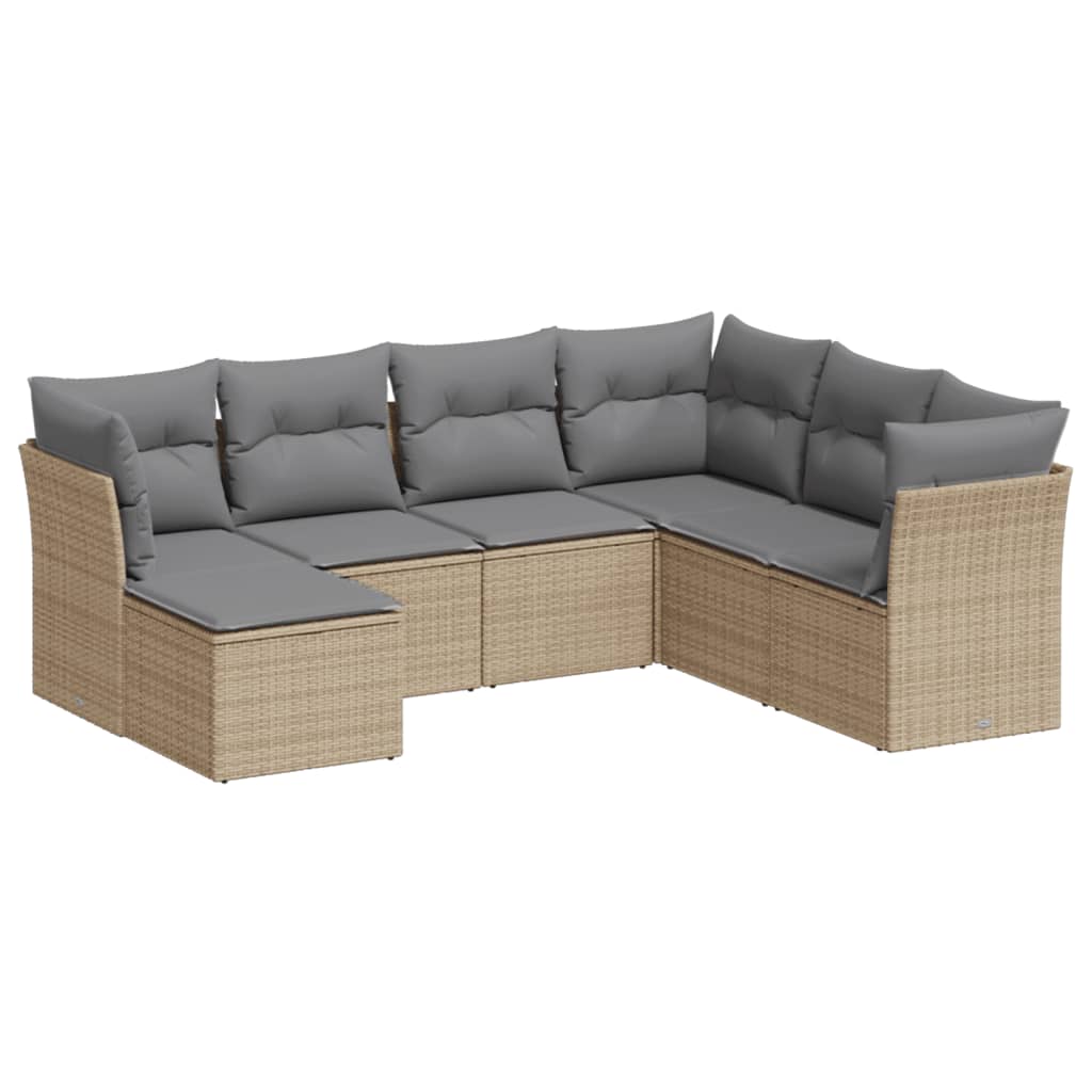 vidaXL 7-delige Loungeset met kussens poly rattan beige