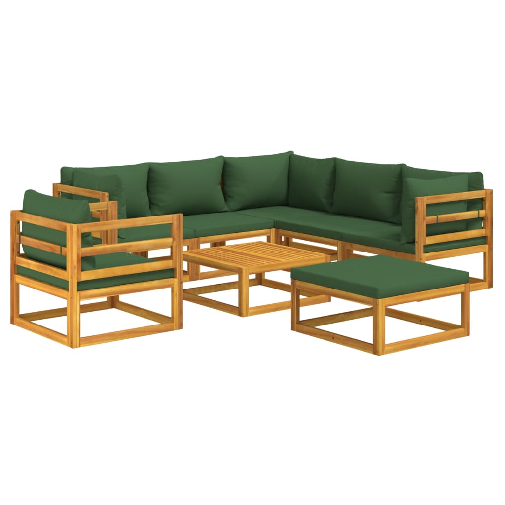 vidaXL 8-delige Loungeset met groene kussens massief hout