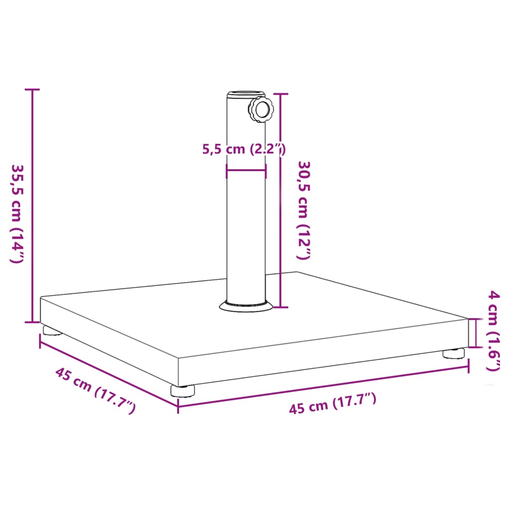 vidaXL Parasolvoet voor stokken van Ø32/38/48 mm 18 kg vierkant