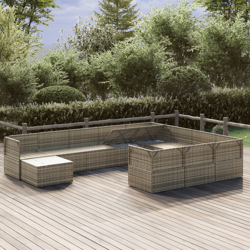 vidaXL 11-delige Loungeset met kussens poly rattan grijs