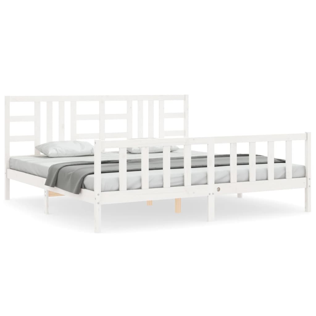 vidaXL Bedframe met hoofdbord massief hout wit 200x200 cm