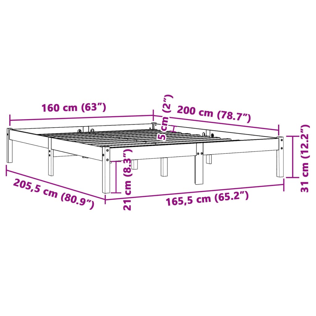 vidaXL Bedframe zonder matras massief grenenhout wasbruin 160x200 cm