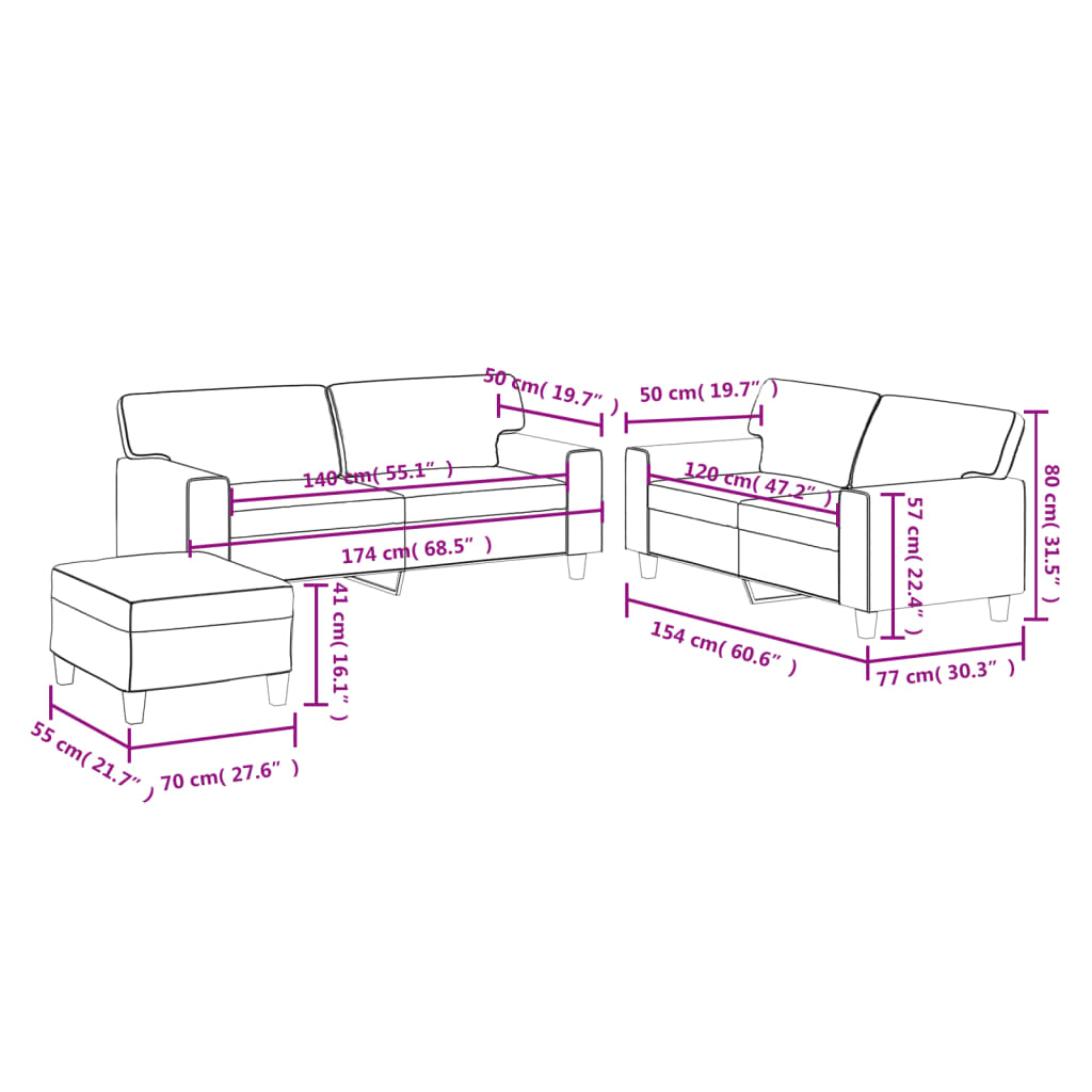 vidaXL 3-delige Loungeset kunstleer grijs