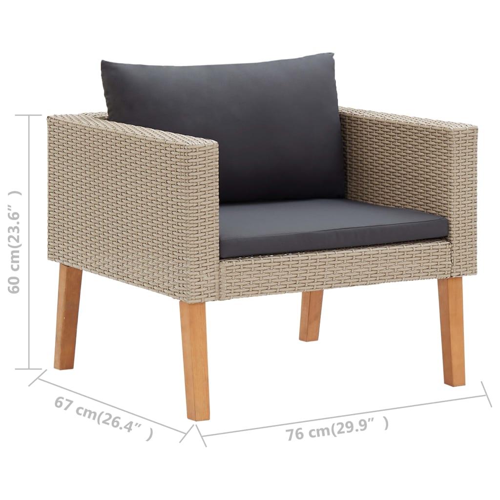 vidaXL 5-delige Loungeset met kussens poly rattan beige