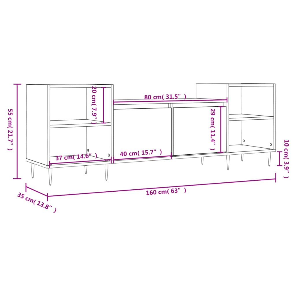 vidaXL Tv-meubel 160x35x55 cm bewerkt hout grijs sonoma eikenkleurig