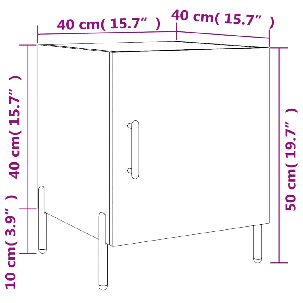 vidaXL Nachtkastje 40x40x50 cm bewerkt hout hoogglans wit