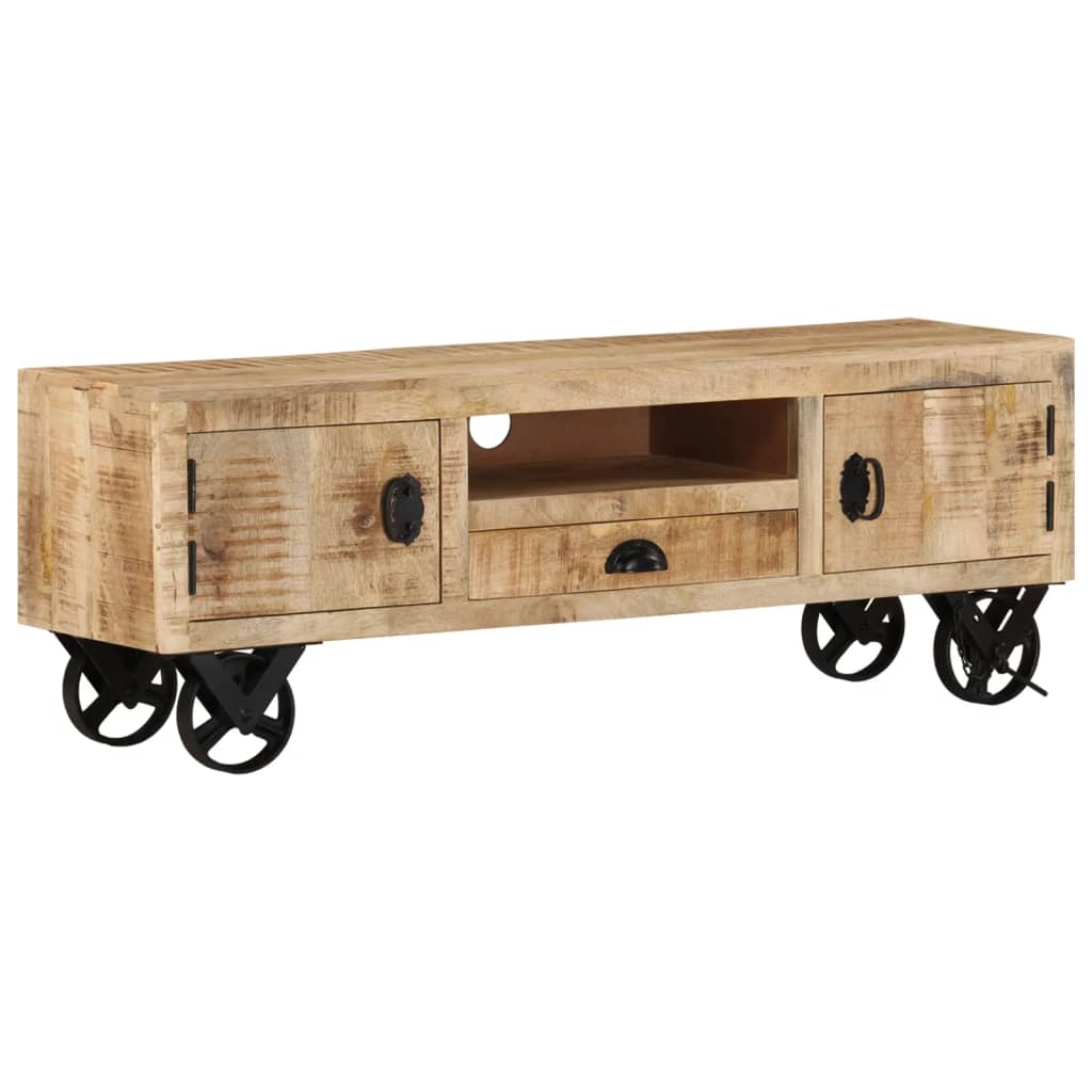 vidaXL Tv-meubel met wieltjes 110x30x37 cm ruw mangohout