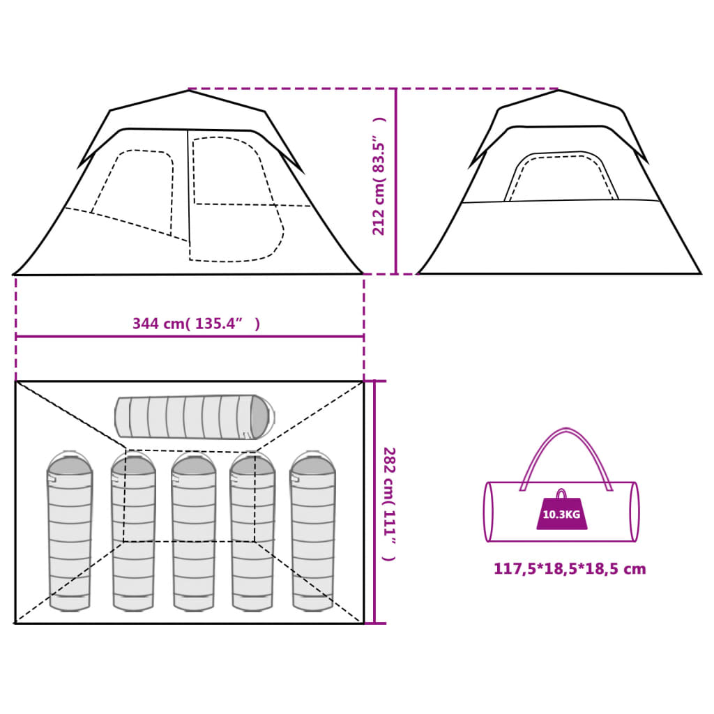 vidaXL Tent met LED 6-persoons snelontgrendeling lichtblauw
