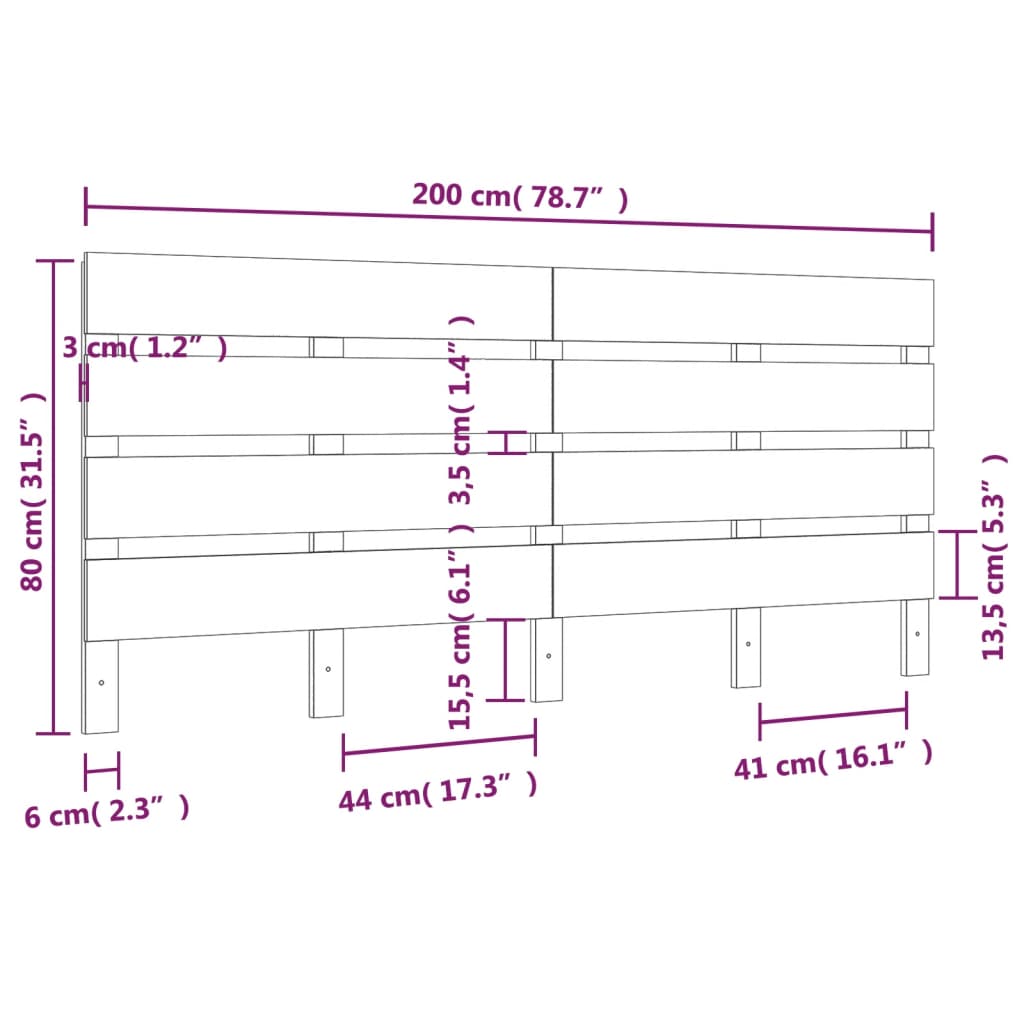 vidaXL Hoofdbord 200x3x80 cm massief grenenhout zwart