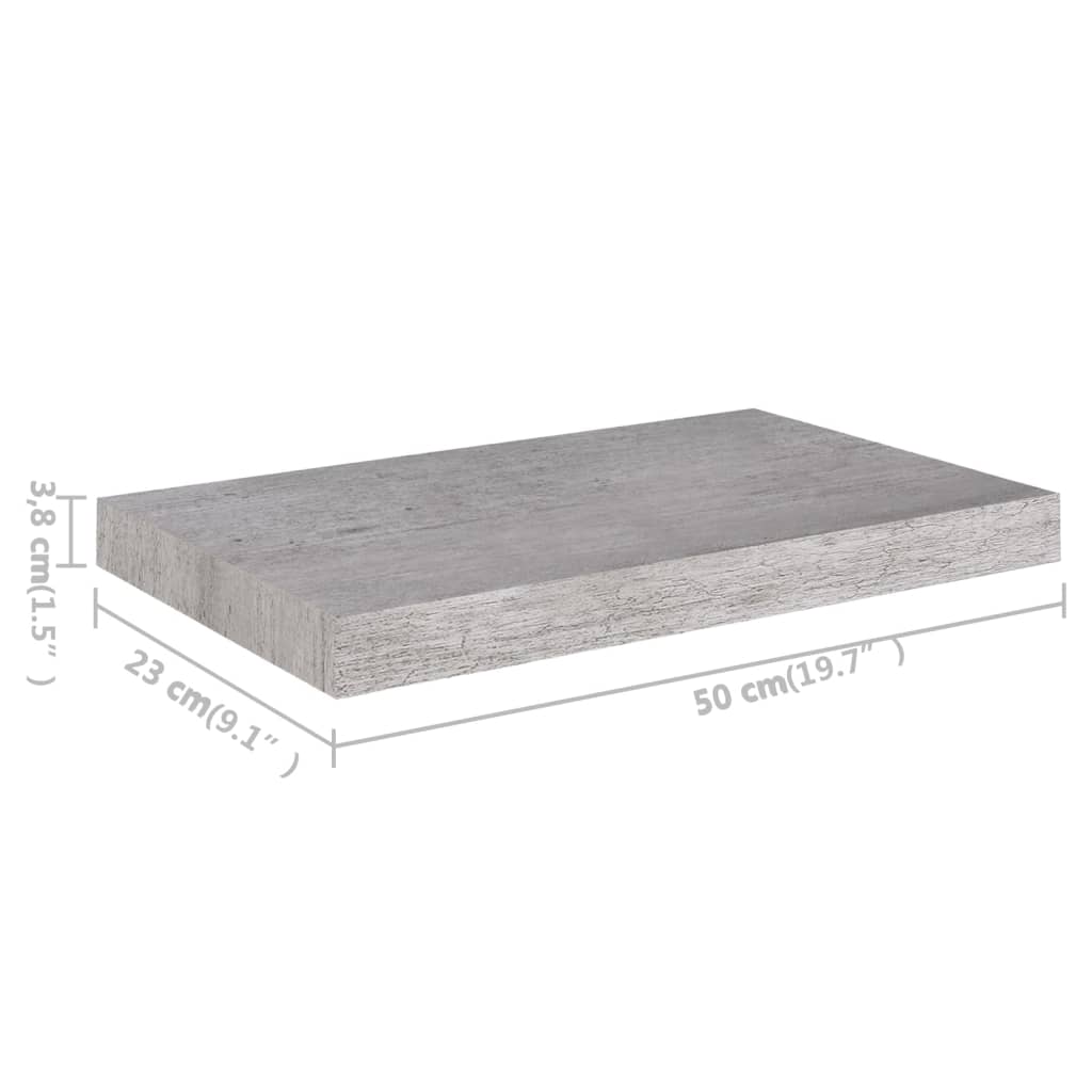vidaXL Wandschappen zwevend 4 st 50x23x3,8 cm MDF betongrijs
