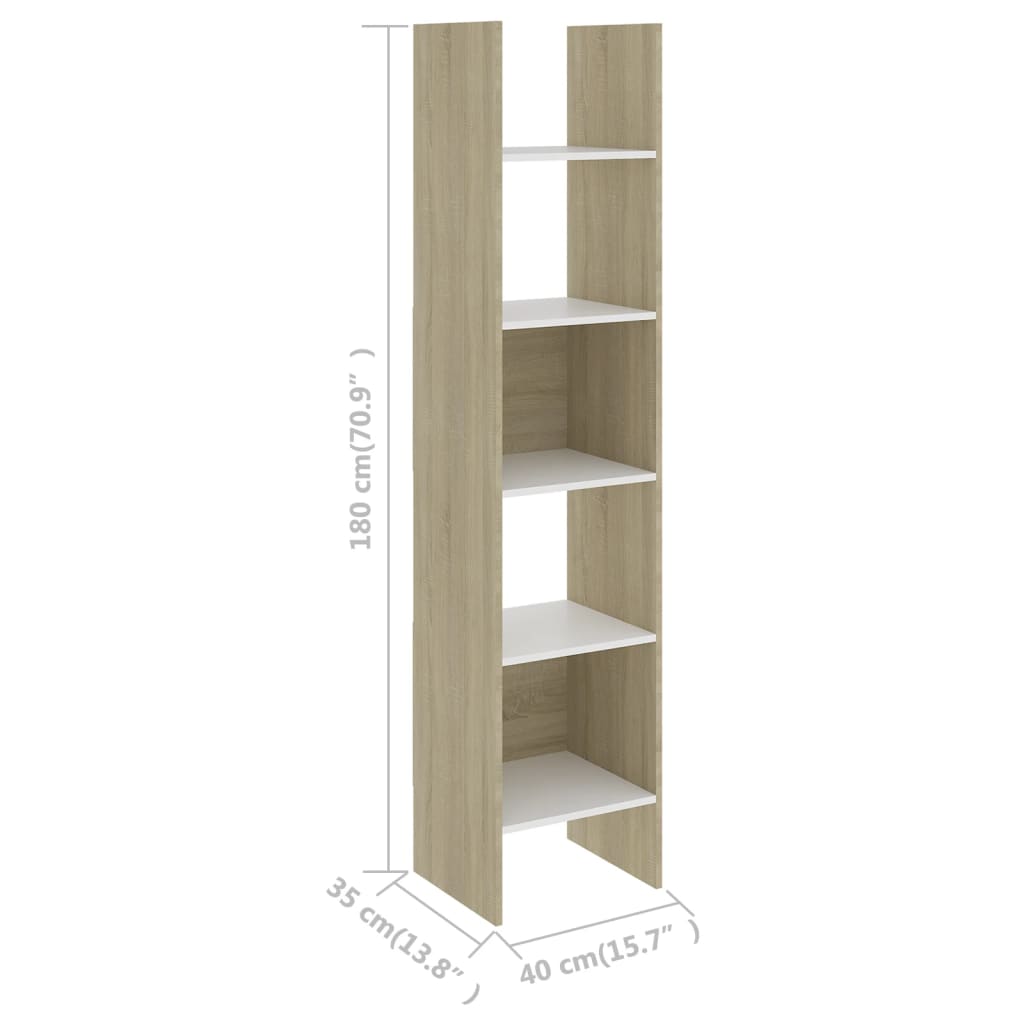 vidaXL Boekenkast 40x35x180 cm bewerkt hout wit en sonoma eikenkleurig