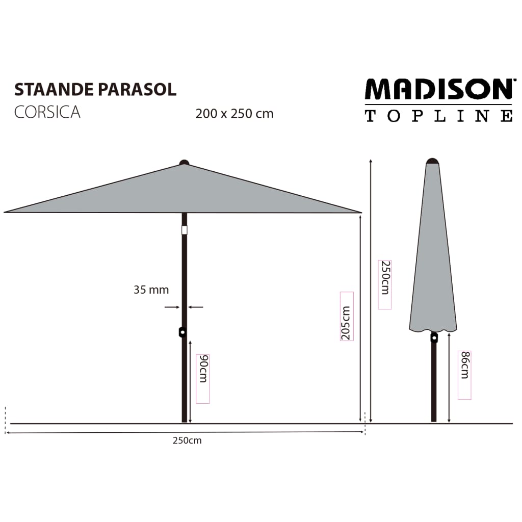 Madison Parasol Corsica 200x250 cm grijs