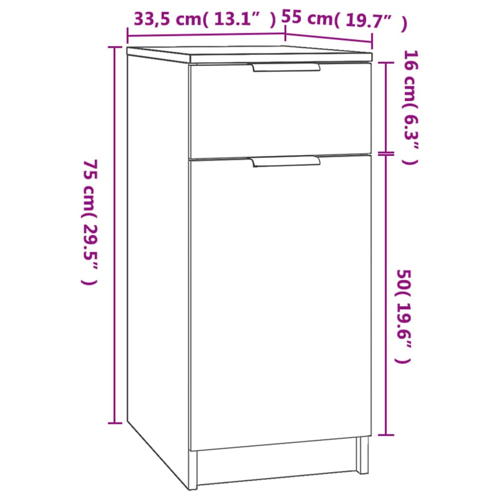 vidaXL Bureaukast 33,5x50x75 cm bewerkt hout zwart