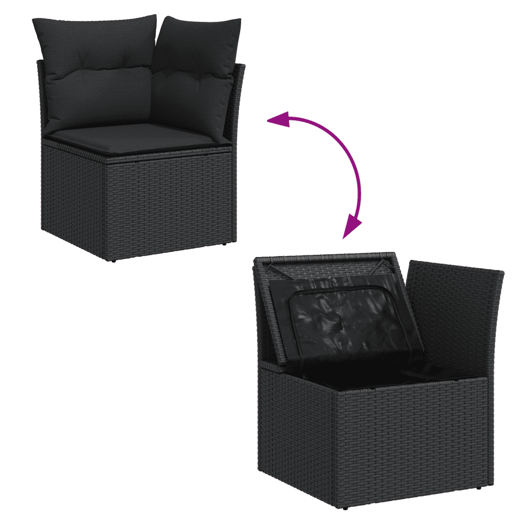 vidaXL 10-delige Loungeset met kussens poly rattan zwart