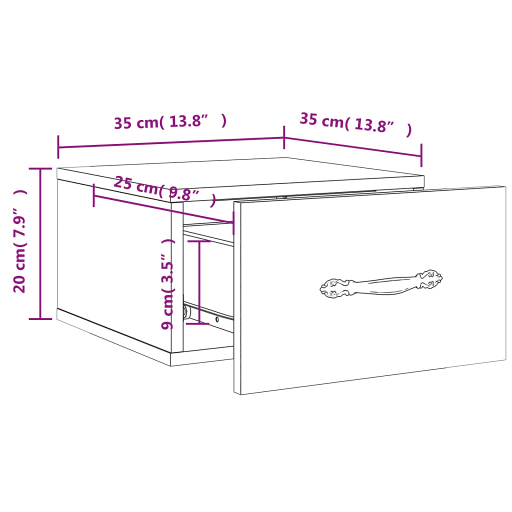 vidaXL Nachtkastjes 2 st wandgemonteerd 35x35x20 cm betongrijs