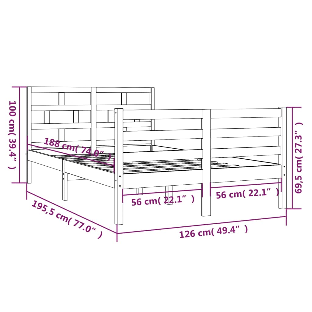 vidaXL Bedframe massief hout wit 120x190 cm